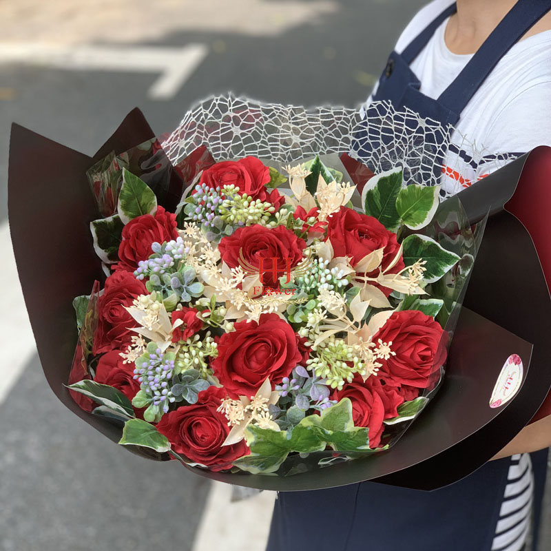 Bó hoa hồng đỏ HH03BH - Hoa Lụa HH