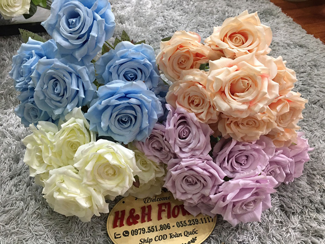 Hoa hồng lụa tím 9 bông HH04PK - Hoa Lụa HH