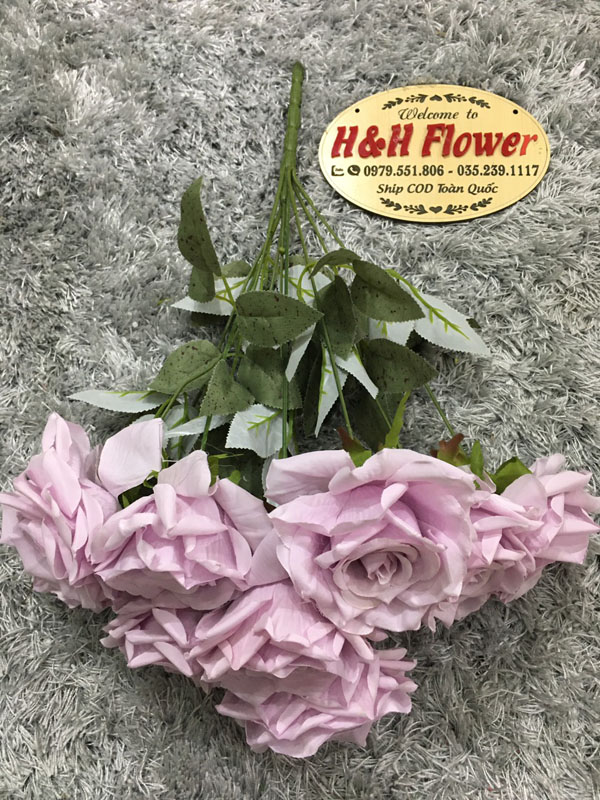 Hoa hồng lụa tím 9 bông HH04PK - Hoa Lụa HH