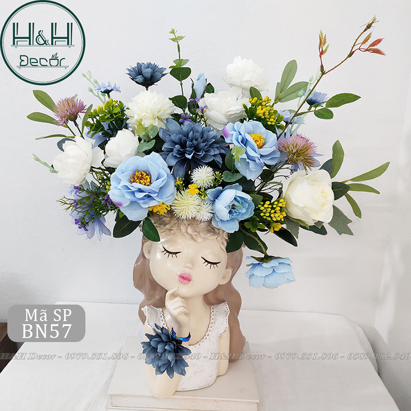 Bình hoa cô gái BN57 - Hoa Lụa HH