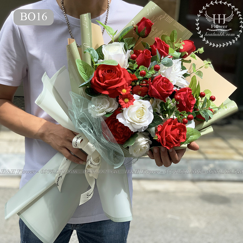 Bó hoa hồng đẹp BO16 - Hoa Lụa HH